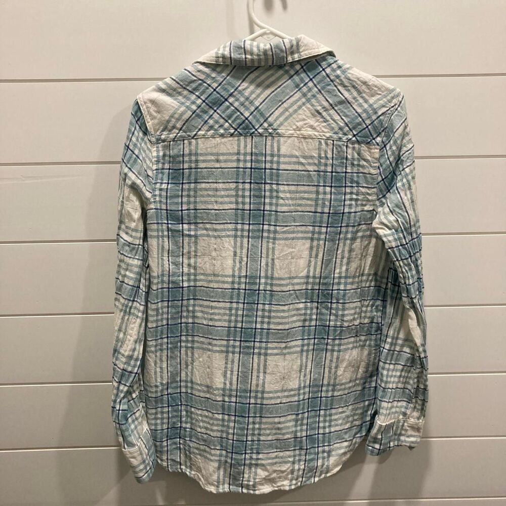 Merona Aqua & Blue Plaid Long Sleeve Flannel Button-Up-Size Medium-GUC FallStyle - Picture 2 of 6